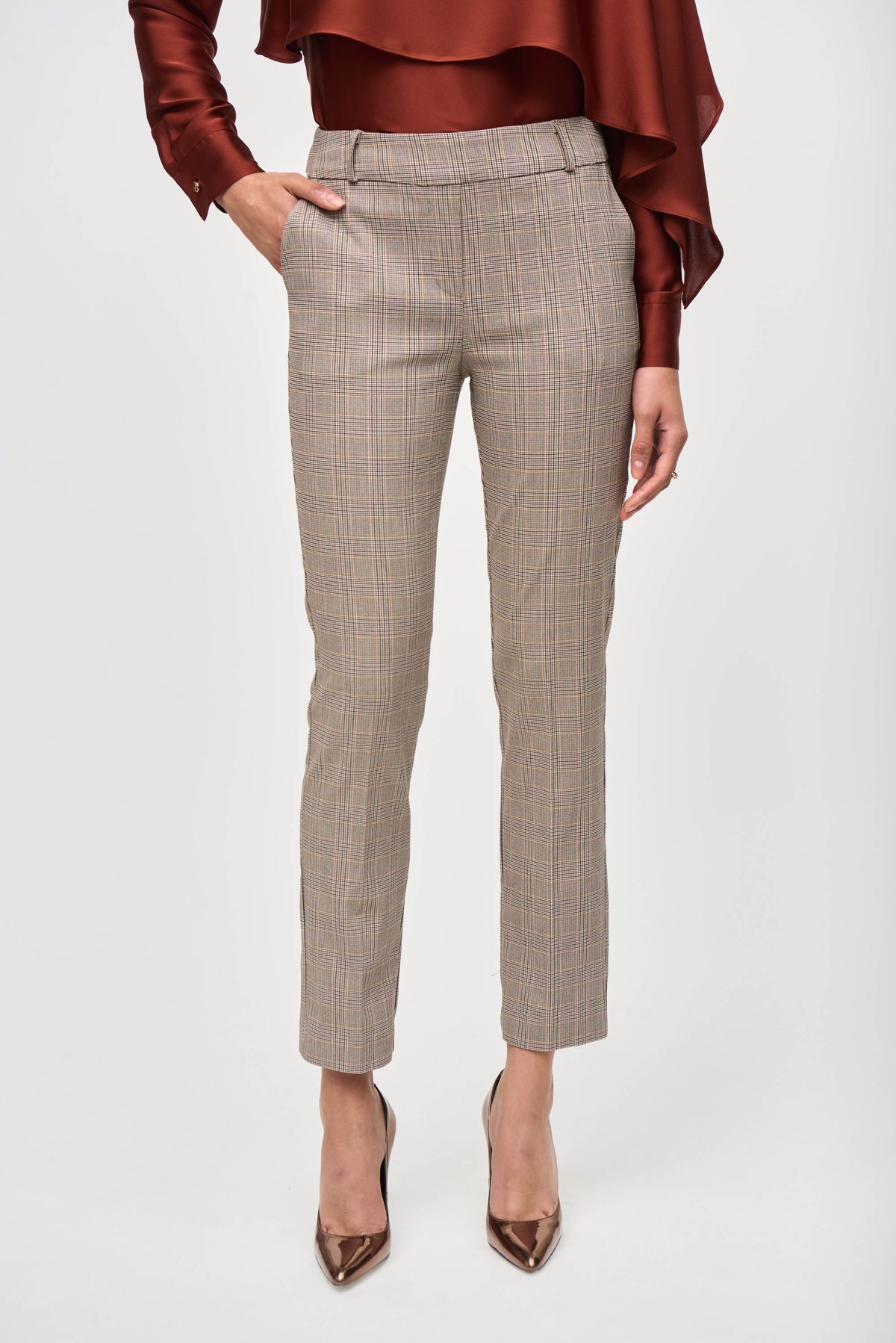 Joseph Ribkoff Millie Checked Full Length Pant - Beige Check