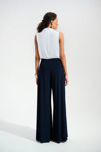 Joseph Ribkoff Silky Knit And Satin Wide Leg Jumpsuit With Contrast Bodice & Neck Tie - Navy/White