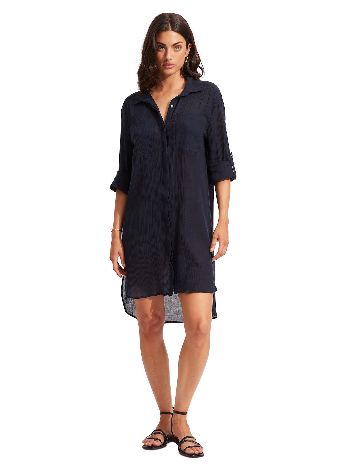 Seafolly Crinkle Twill Beach Shirt - Indigo