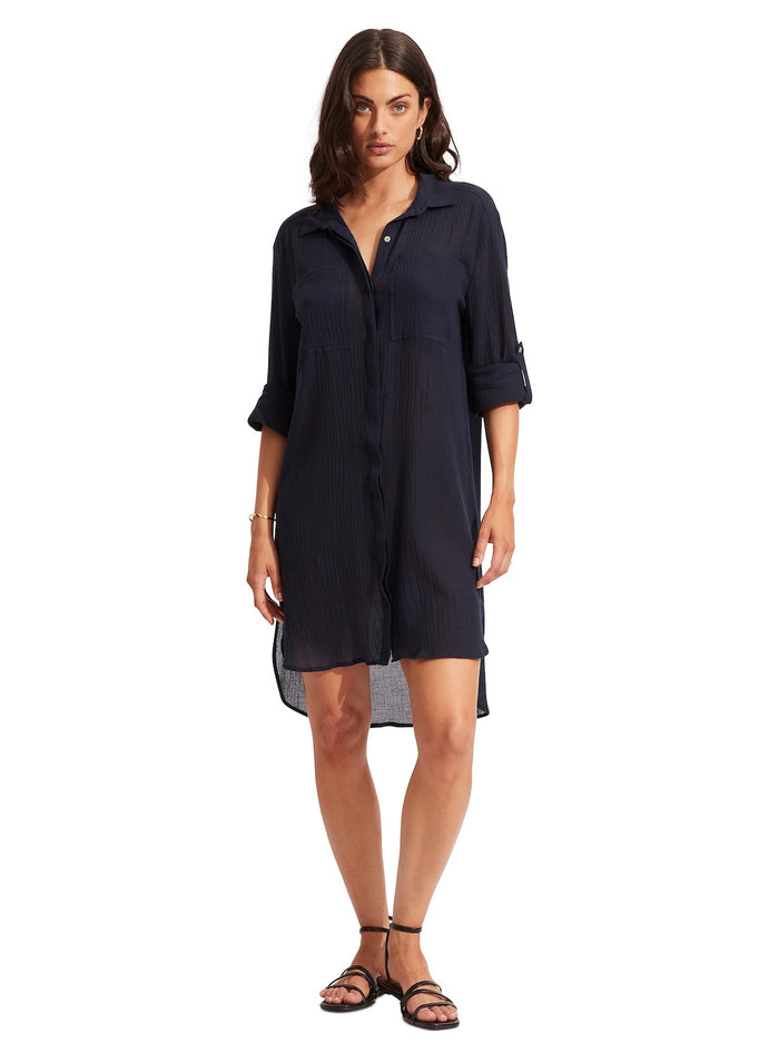 Seafolly Crinkle Twill Beach Shirt - Indigo