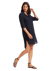 Seafolly Crinkle Twill Beach Shirt - Indigo