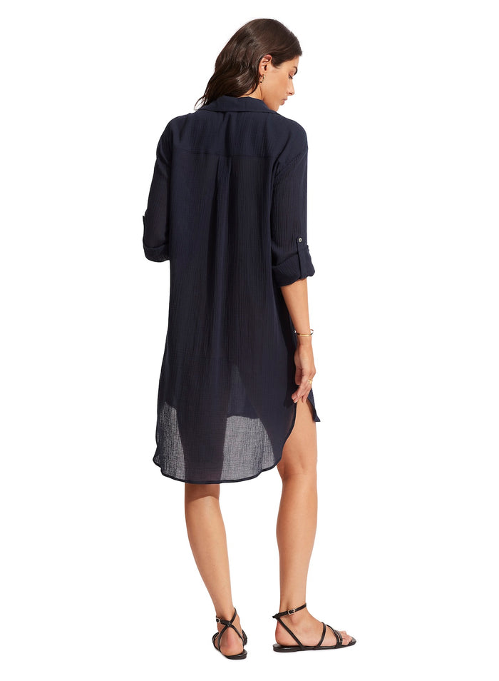 Seafolly Crinkle Twill Beach Shirt - Indigo