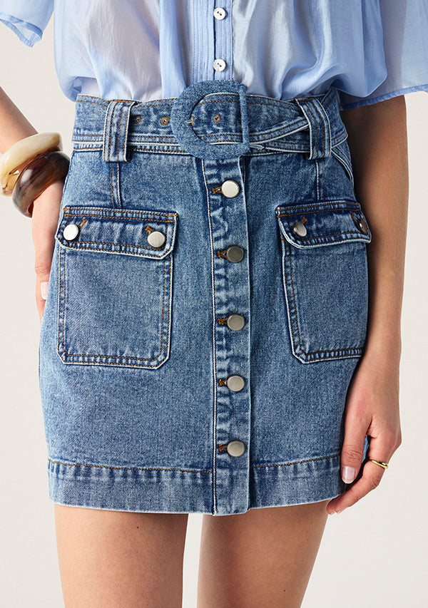 Mos The Label Aveline Denim Mini Skirt - Light Indigo