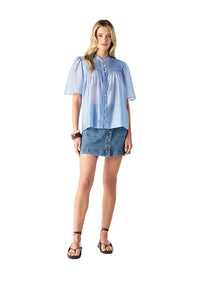 Mos The Label Romy Short Sleeve Blouse - Blue Aura
