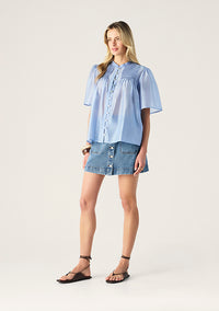 Mos The Label Romy Short Sleeve Blouse - Blue Aura