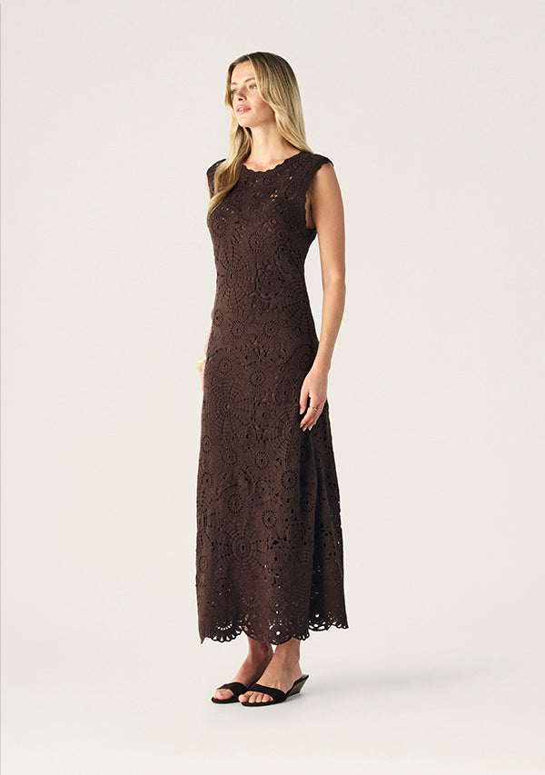 Mos The Label Anouk Crochet Maxi Dress - Dark Chocolate