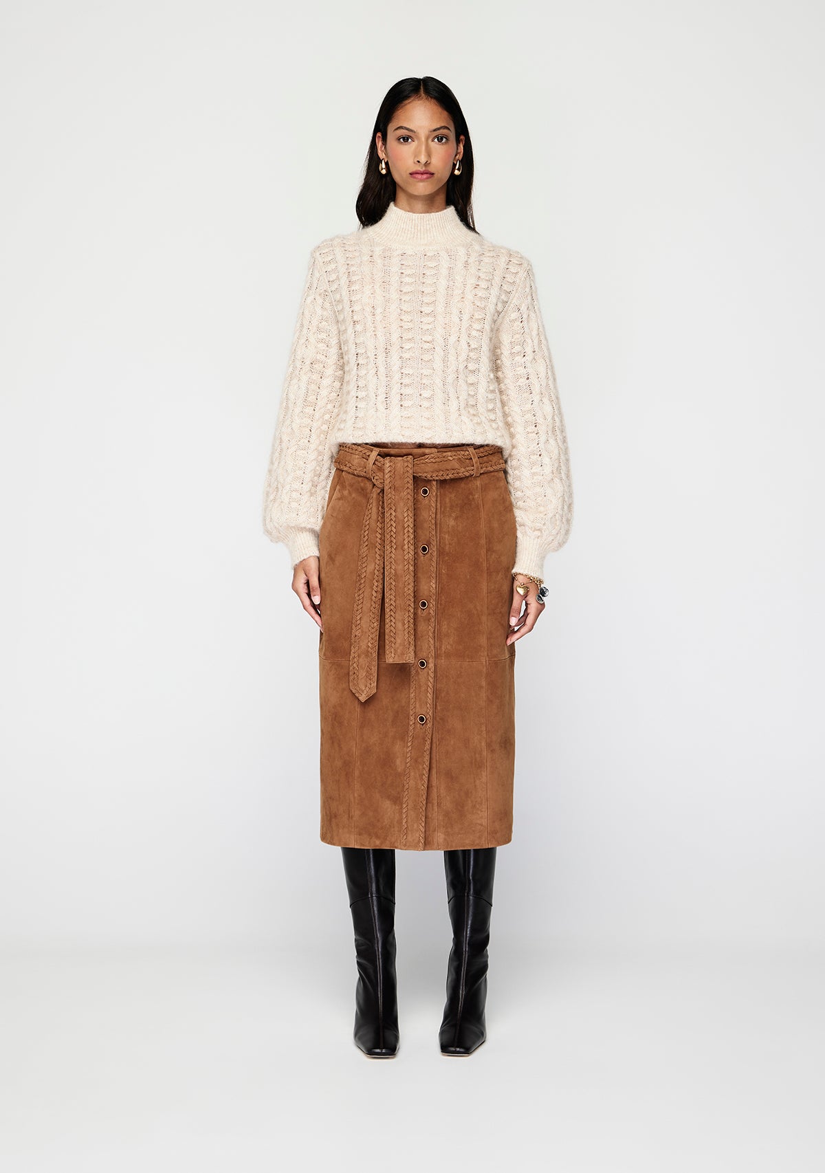 Mos The Label Nola Suede Midi Skirt - Toffee