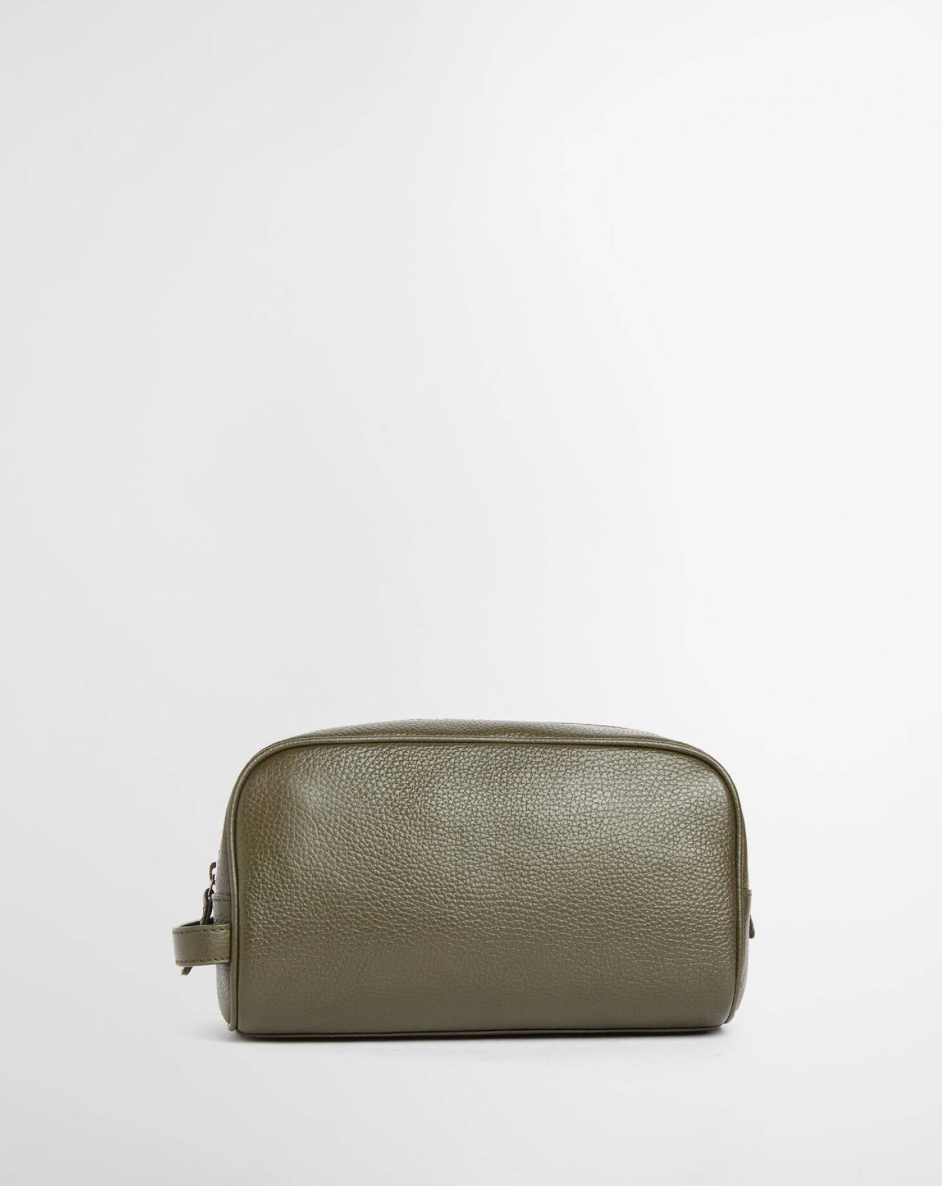 Barbour Brunton Leather Washbag - Dark Olive