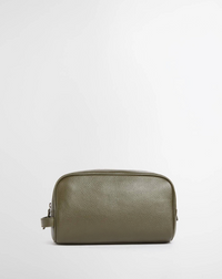 Barbour Brunton Leather Washbag - Dark Olive