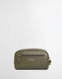 Barbour Brunton Leather Washbag - Dark Olive