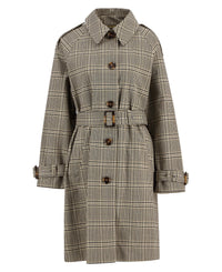 Barbour Maia Check Showerproof Trench - Olive Prince Of Wales Check