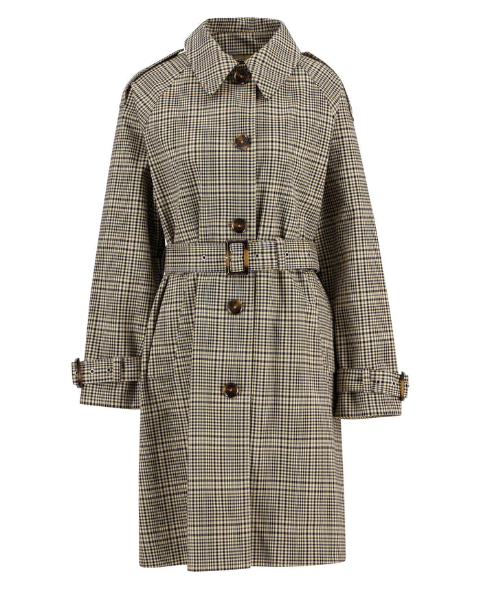 Barbour Maia Check Showerproof Trench - Olive Prince Of Wales Check