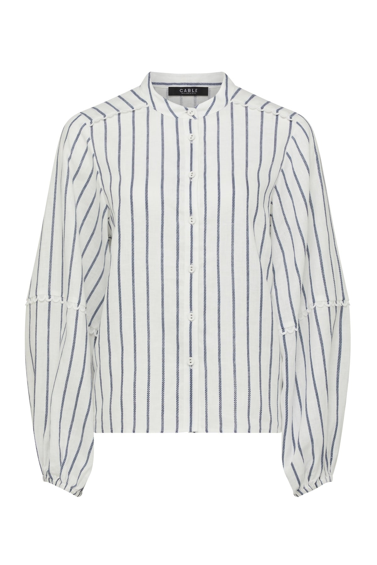 CABLE AVONDALE LINEN BLOUSE - NAVY STRIPE