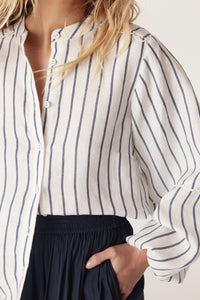 CABLE AVONDALE LINEN BLOUSE - NAVY STRIPE