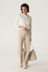 CABLE COTTON CASHMERE CREW JUMPER - WHITE