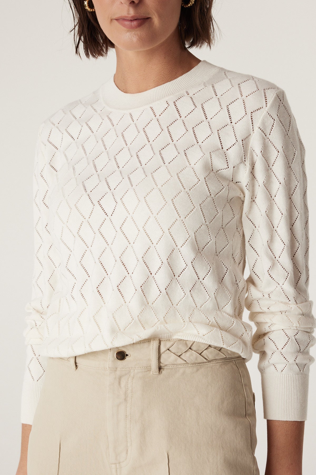 Cable Cotton Cashmere Crew Jumper - White