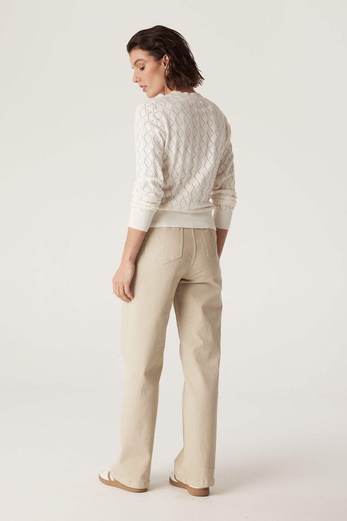 Cable Cotton Cashmere Crew Jumper - White