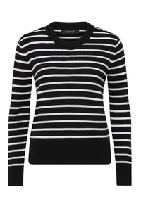 CABLE COTTON STRIPE CREW JUMPER - BLACK/WHITE