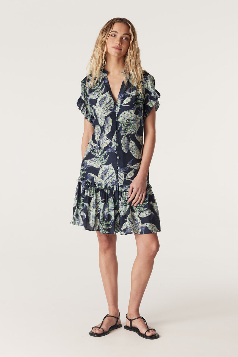 CABLE HAVANA FRILL DRESS - NAVY FLORAL