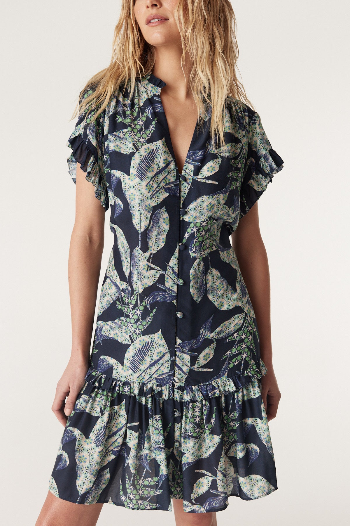 CABLE HAVANA FRILL DRESS - NAVY FLORAL