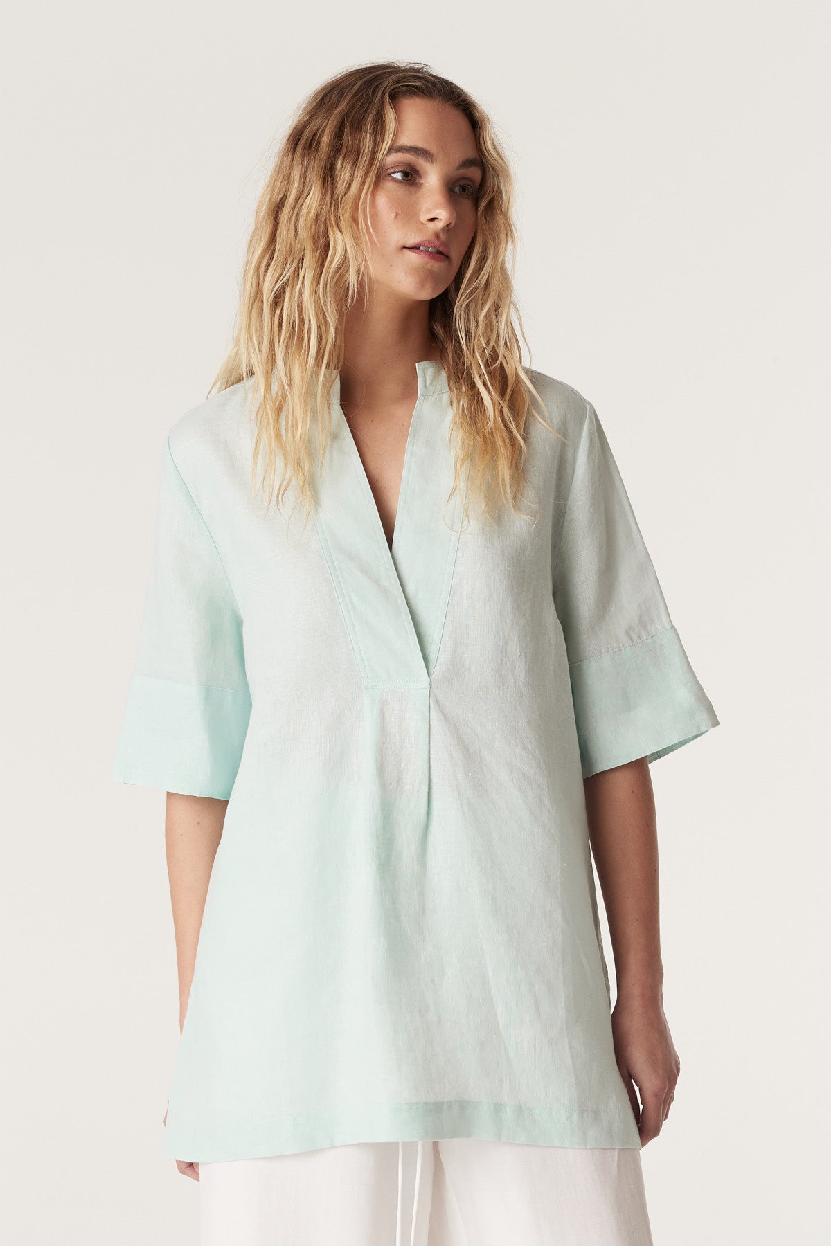 CABLE HAYWARD LINEN BLOUSE - SEAFOAM