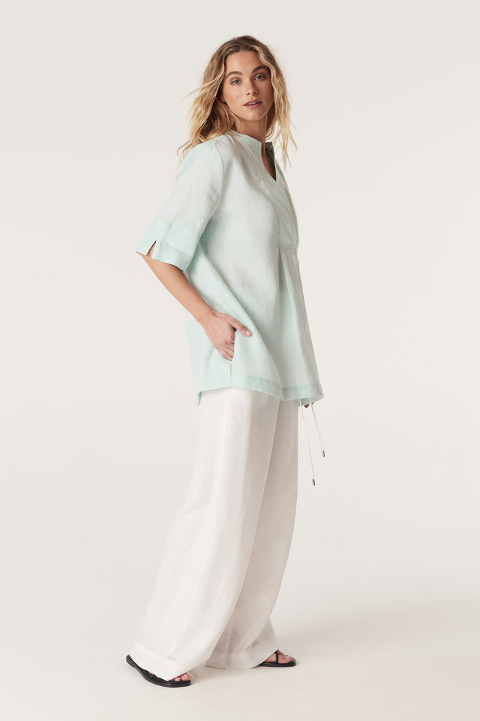 CABLE HAYWARD LINEN BLOUSE - SEAFOAM