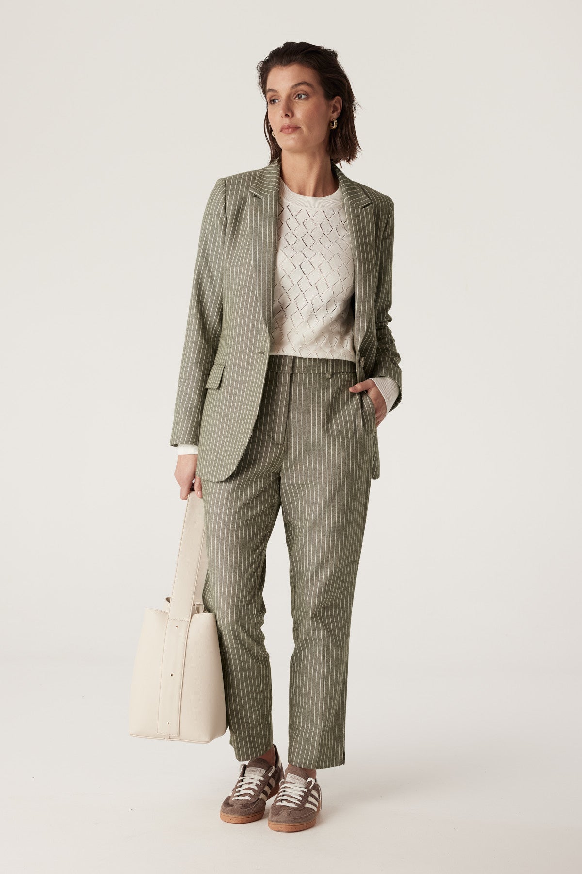 Cable Mosman Pinstripe Pant - Sage Green Pinstripe