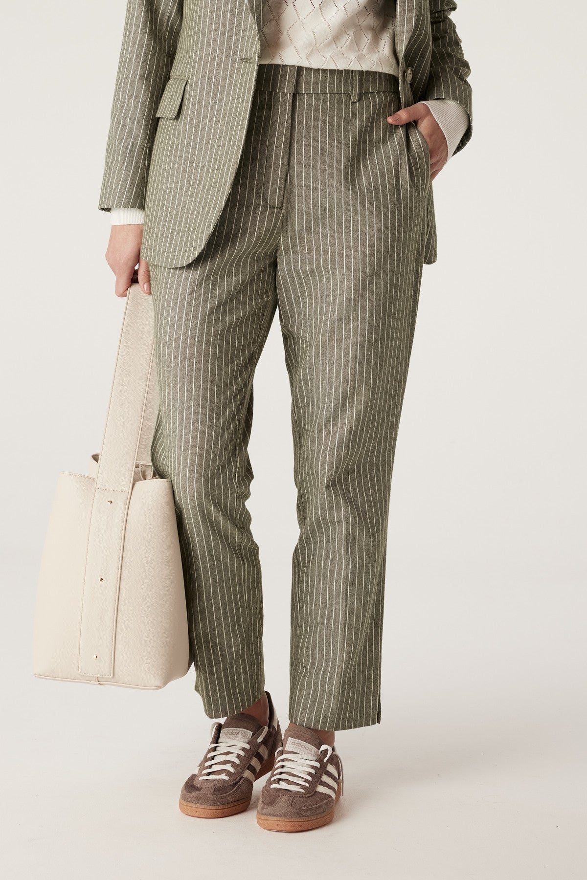 Cable Mosman Pinstripe Pant - Sage Green Pinstripe