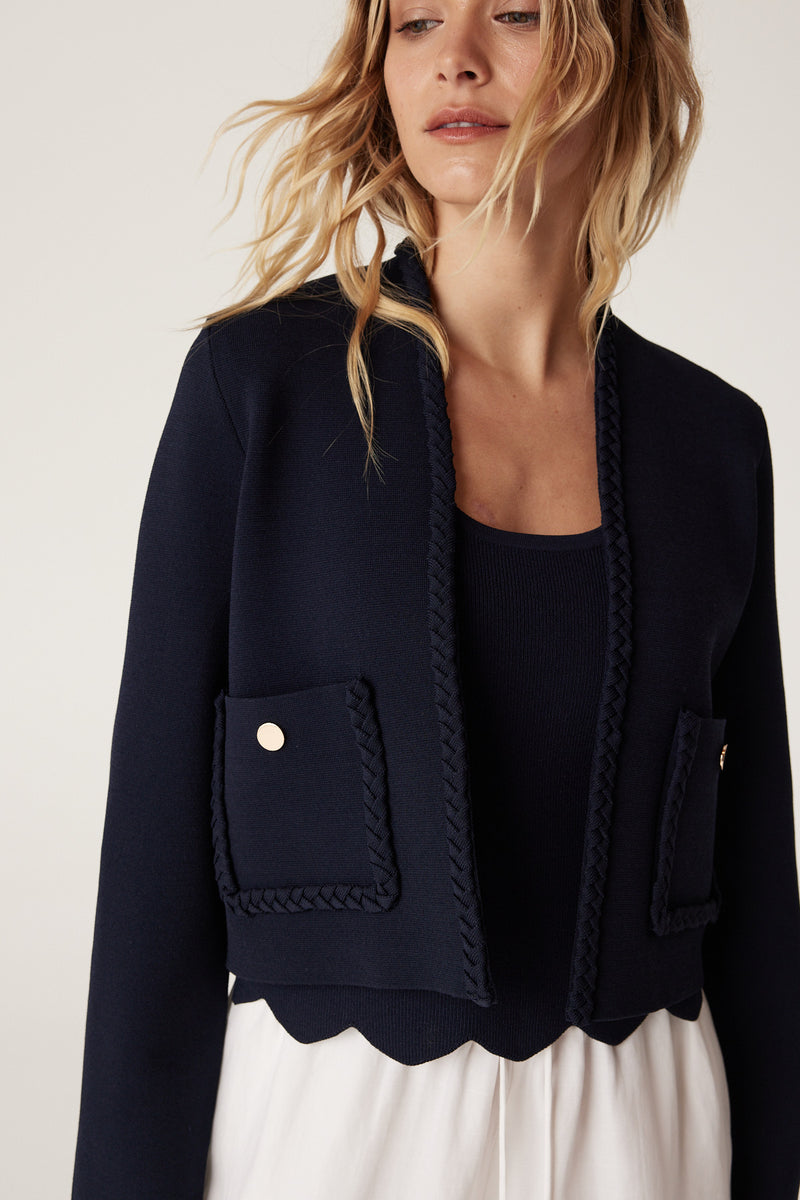 CABLE RIVIERA CREPE JACKET - NAVY