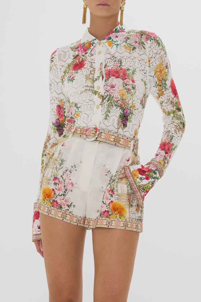 CAMILLA SILK SPLICED KNIT SHIRT- EGYPTIAN ROSE