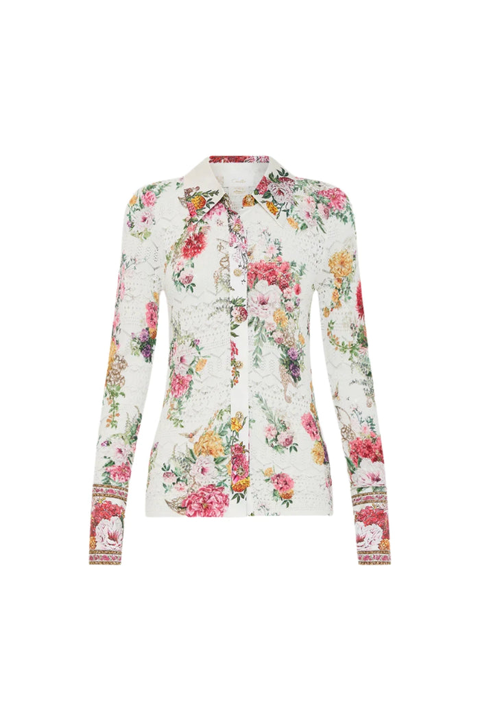 CAMILLA SILK SPLICED KNIT SHIRT- EGYPTIAN ROSE