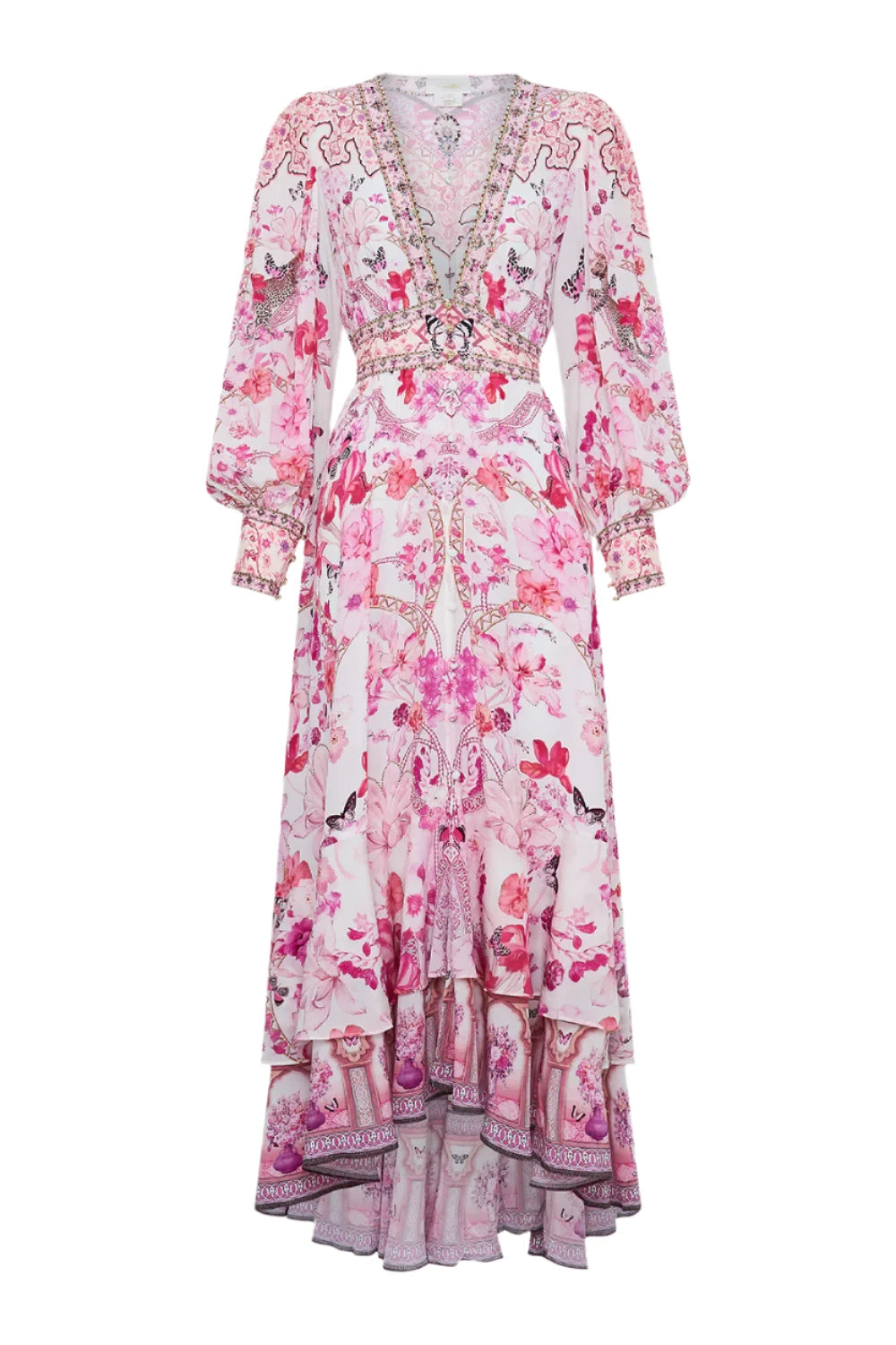 Camilla Long Button Front Dress - Botanical Novella