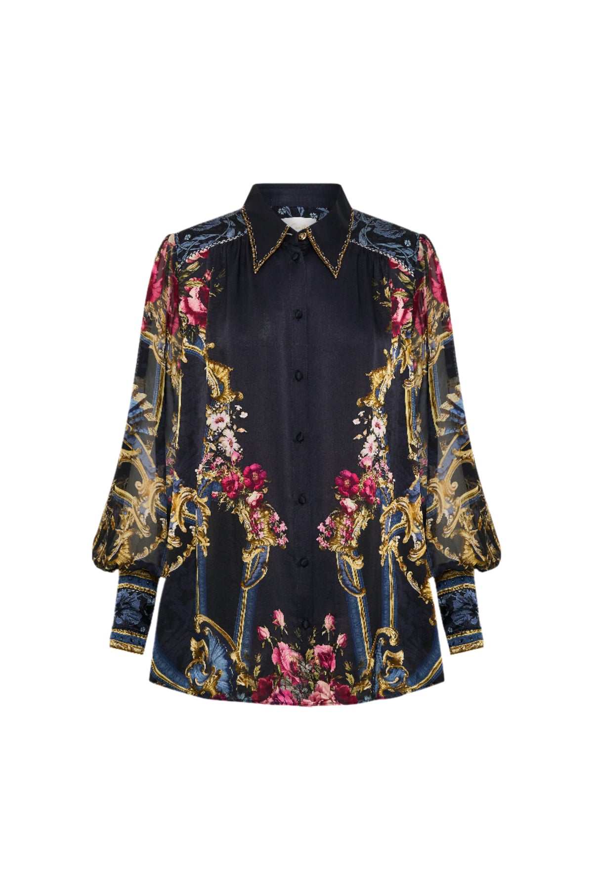 Camilla Button Through Blouson Sleeve Blouse - Ornate On A Plate