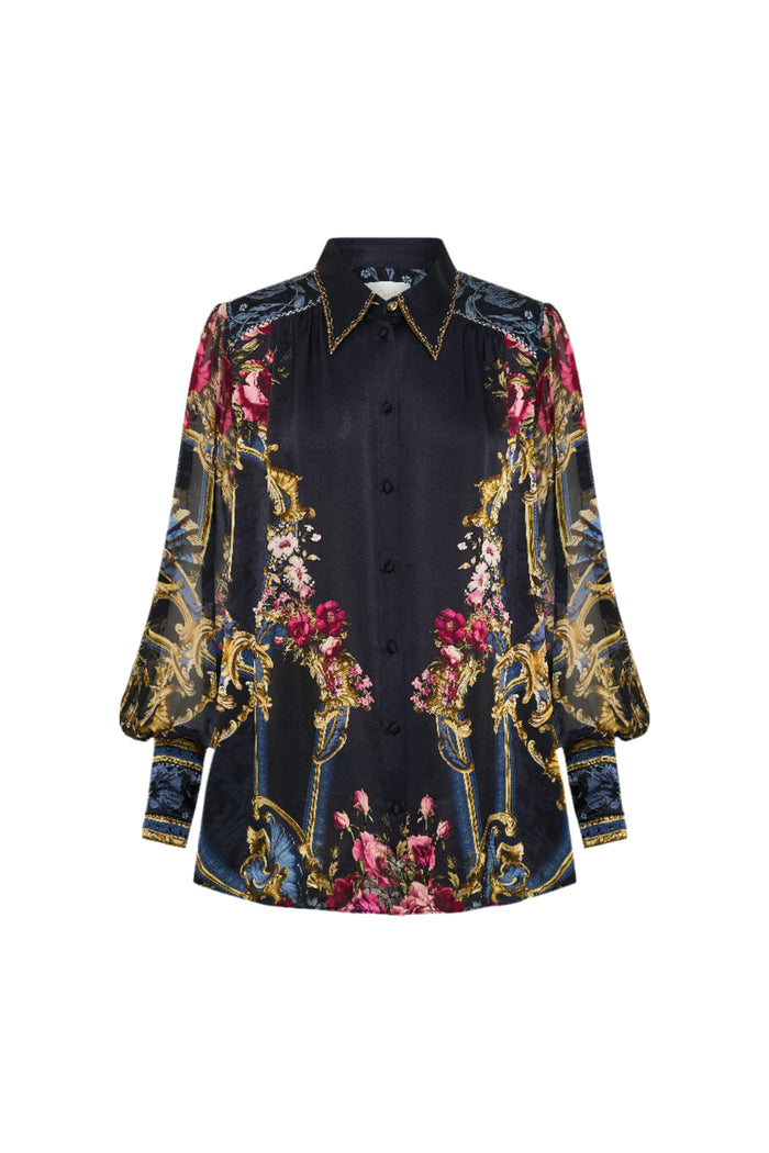 Camilla Button Through Blouson Sleeve Blouse - Ornate On A Plate