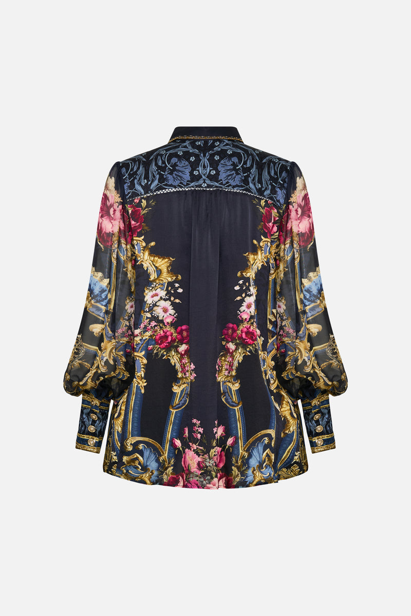 Camilla Button Through Blouson Sleeve Blouse - Ornate On A Plate