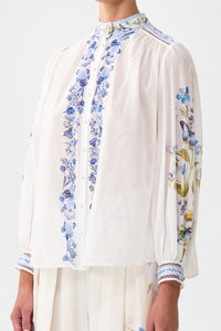 Camilla High Neck Button Through Blouse - Botanical Ballads