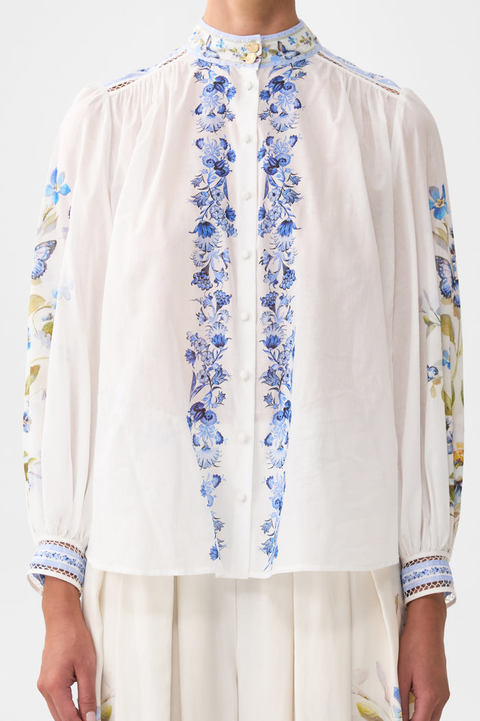 Camilla High Neck Button Through Blouse - Botanical Ballads