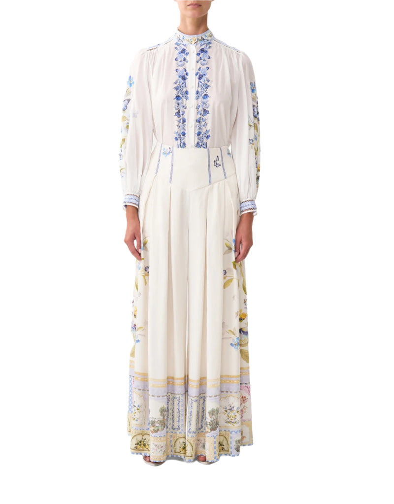 Camilla High Neck Button Through Blouse - Botanical Ballads