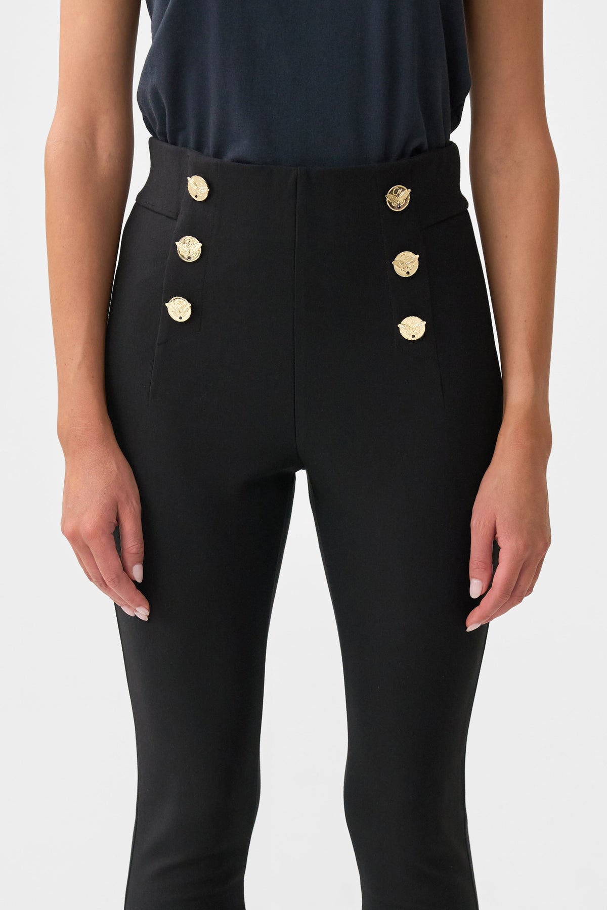Camilla Button Embellished Ponte Pant - Ottoman Elegance
