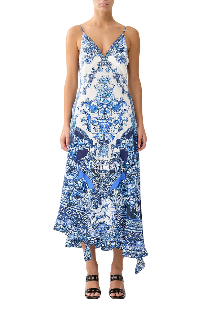 Camilla Bias Slip Dress With Frill Hem - A Tiled Wonderland