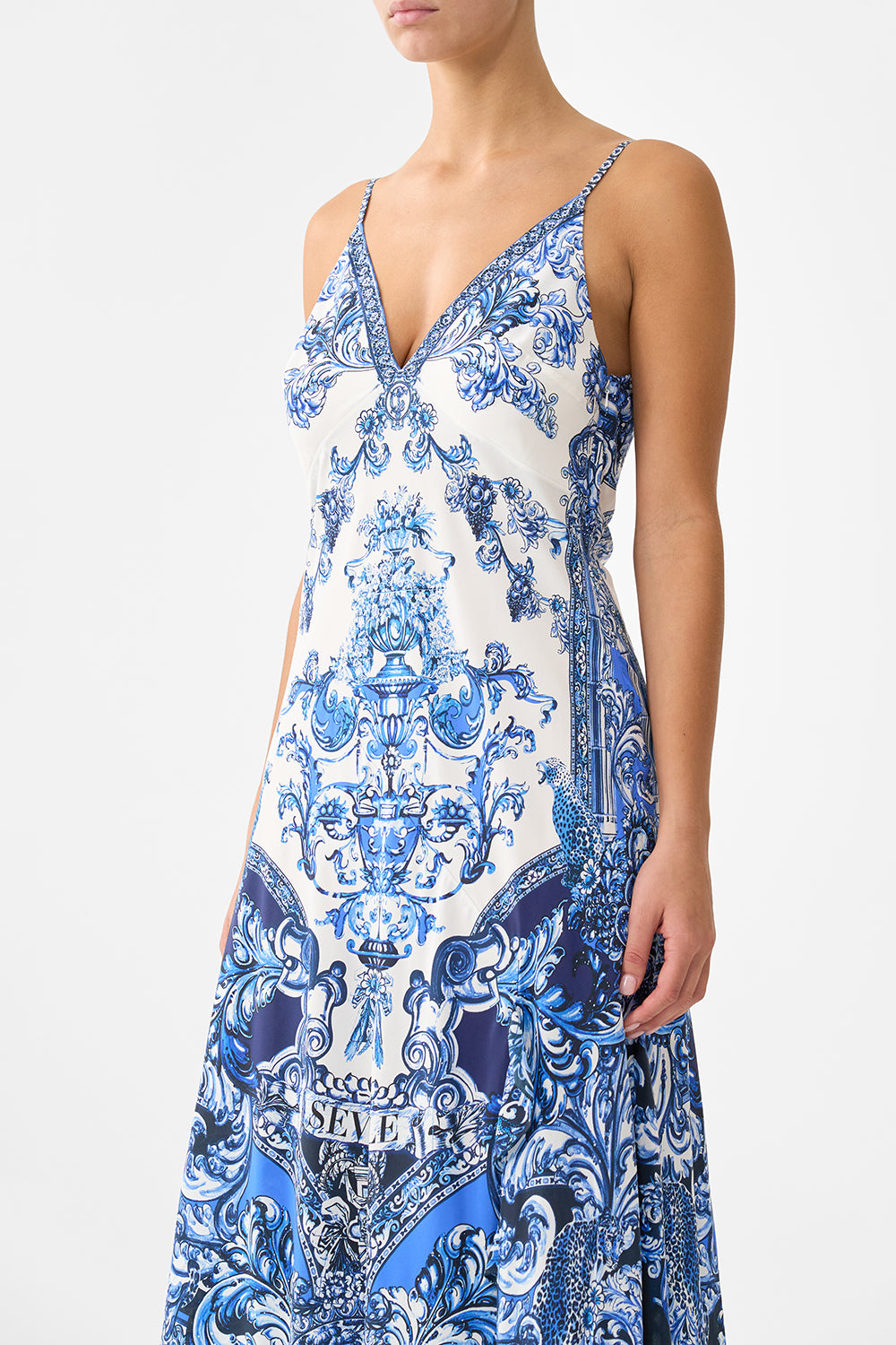 Camilla Bias Slip Dress With Frill Hem - A Tiled Wonderland
