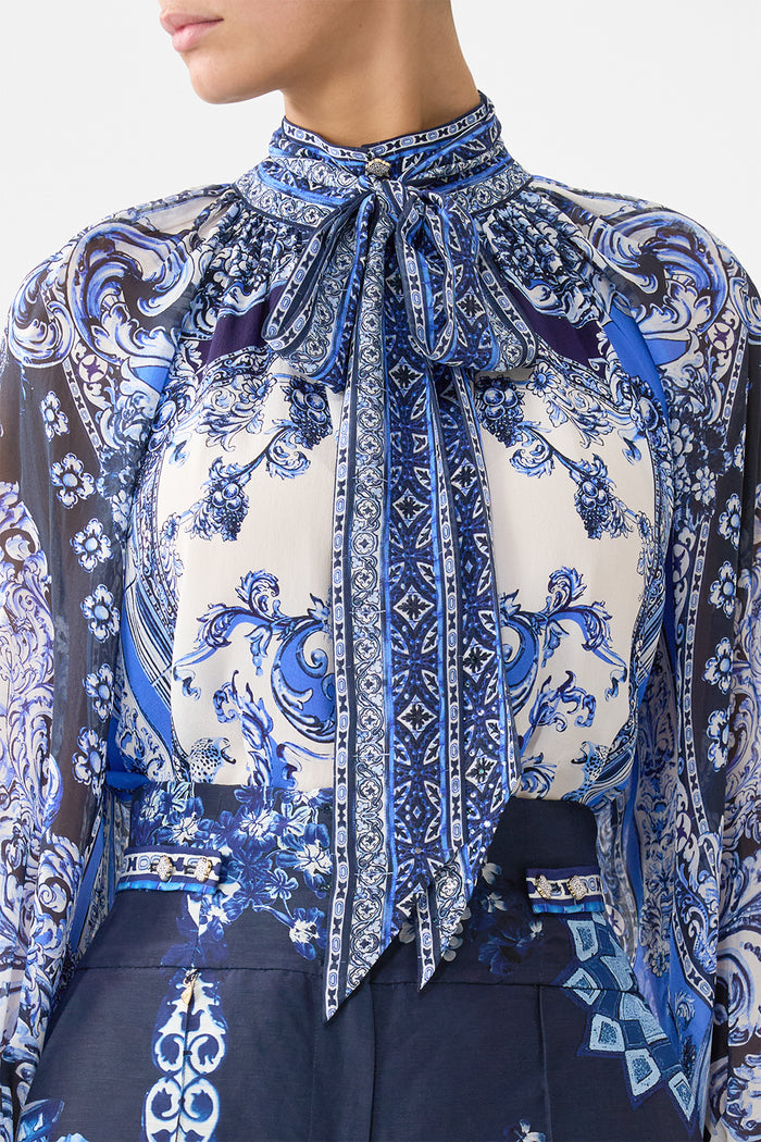 Camilla Detachable Pussy Bow Raglan Blouse - A Tiled Wonderland
