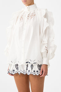 Camilla Relaxed Blouse With Frill Sleeve Detail - A Tiled Wonderland