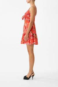 Camilla Tie Front Short Dress With Hem Ruffle - Olé Olé