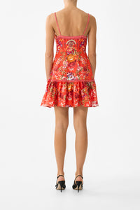 Camilla Tie Front Short Dress With Hem Ruffle - Olé Olé