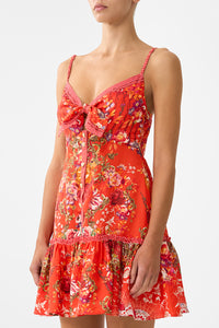 Camilla Tie Front Short Dress With Hem Ruffle - Olé Olé