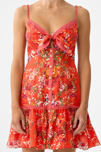 Camilla Tie Front Short Dress With Hem Ruffle - Olé Olé