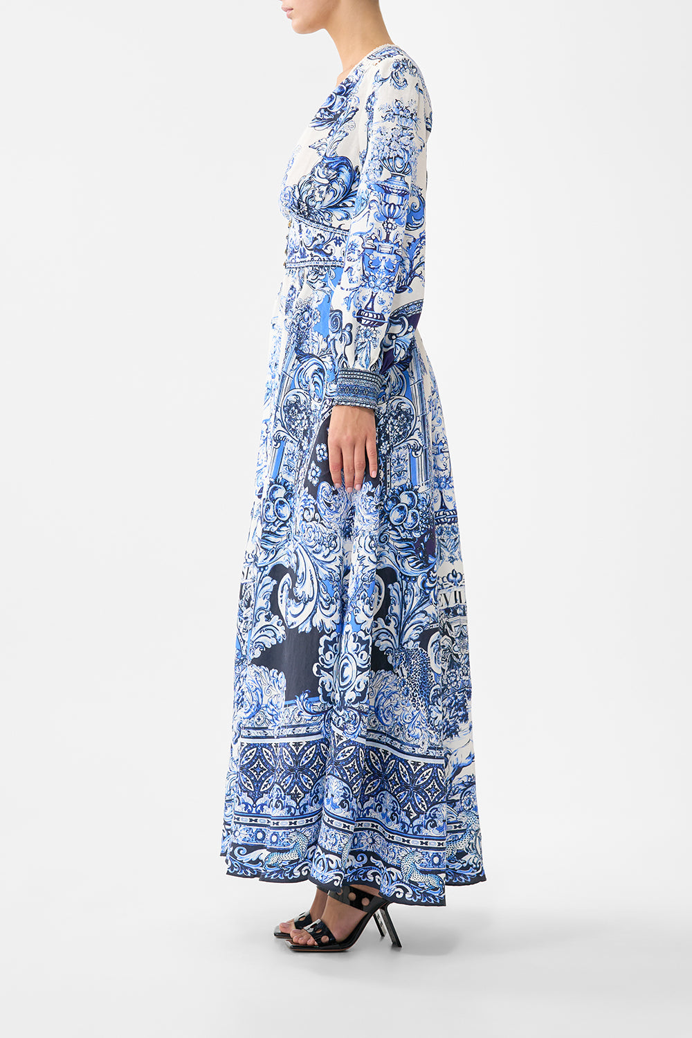 Camilla Button Dress With Shaped Waistband - A Tiled Wonderland