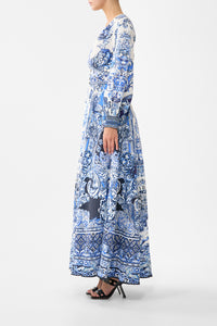 Camilla Button Dress With Shaped Waistband - A Tiled Wonderland