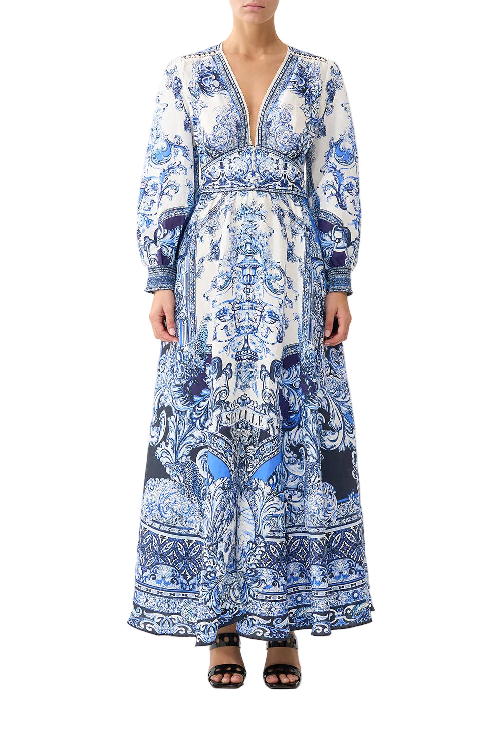 Camilla Button Dress With Shaped Waistband - A Tiled Wonderland